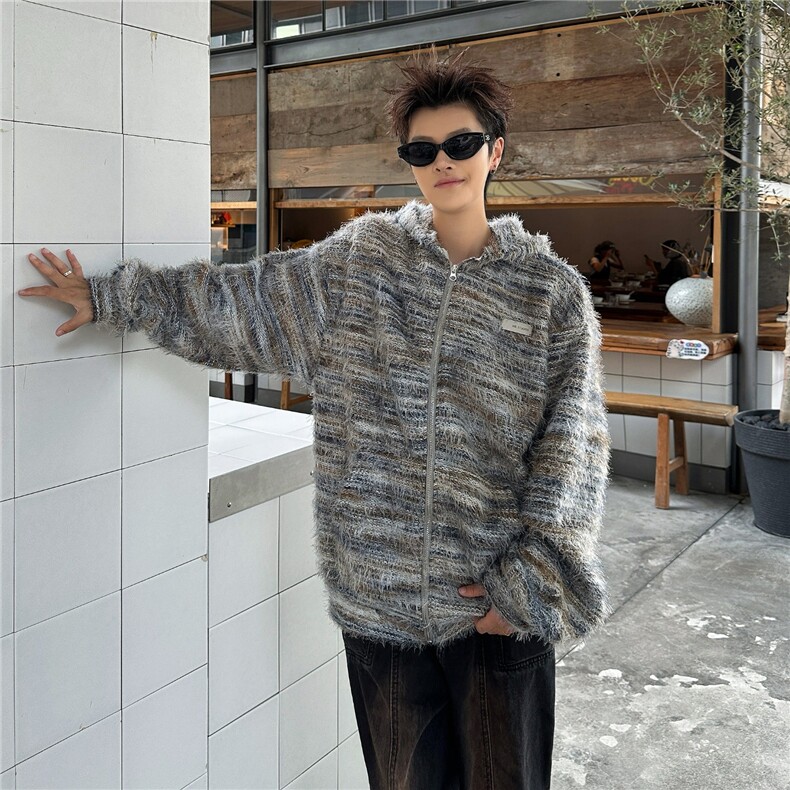 秋潮牌情侣美拉德条纹毛衣男女宽松开衫外套潮针织衫MZ927-P70，男装针织衫/毛衣，星座412-3