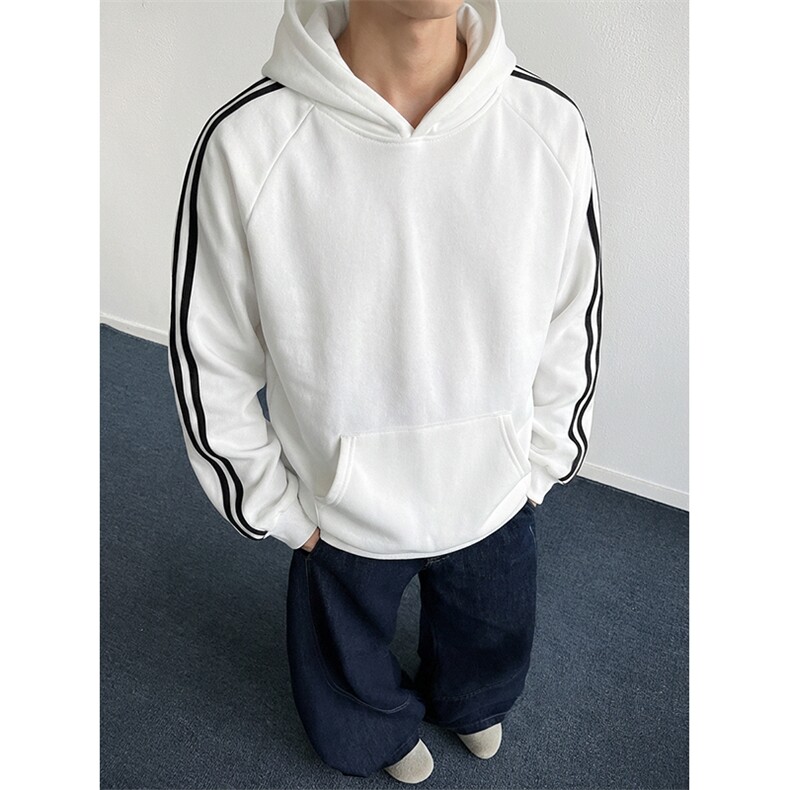 抖音得物高品质26春装美式高街全棉宽松三条杠织带连帽卫衣CM06,男装卫衣,电商A486