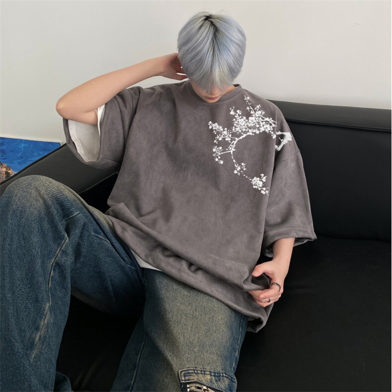 得物抖音直播高品质麂皮绒风印花宽松短袖djp295-特批23控39,男装T恤,星座605(原A050)