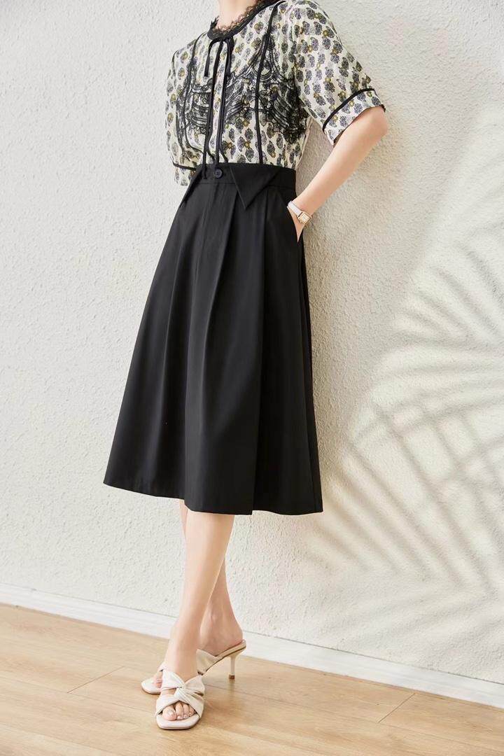 1107#黄、黑、米，S-XXL，半裙，女装半身裙，束索