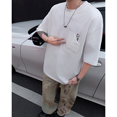 DP0111-P35纯棉潮牌短袖T恤设计感口袋印花夏季重磅宽松上衣服，男装T恤，电商C233