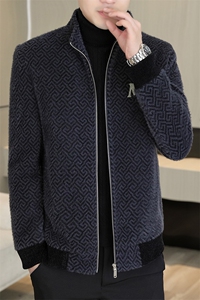 新款冬季男士短款立领潮流修身百搭毛呢大衣外套夹克D55P140控228图片