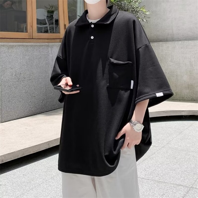 文艺男2024夏季卫衣标准日系新款五分袖潮流POLO衫纯色WB029-P31,男装卫衣,星座412-3