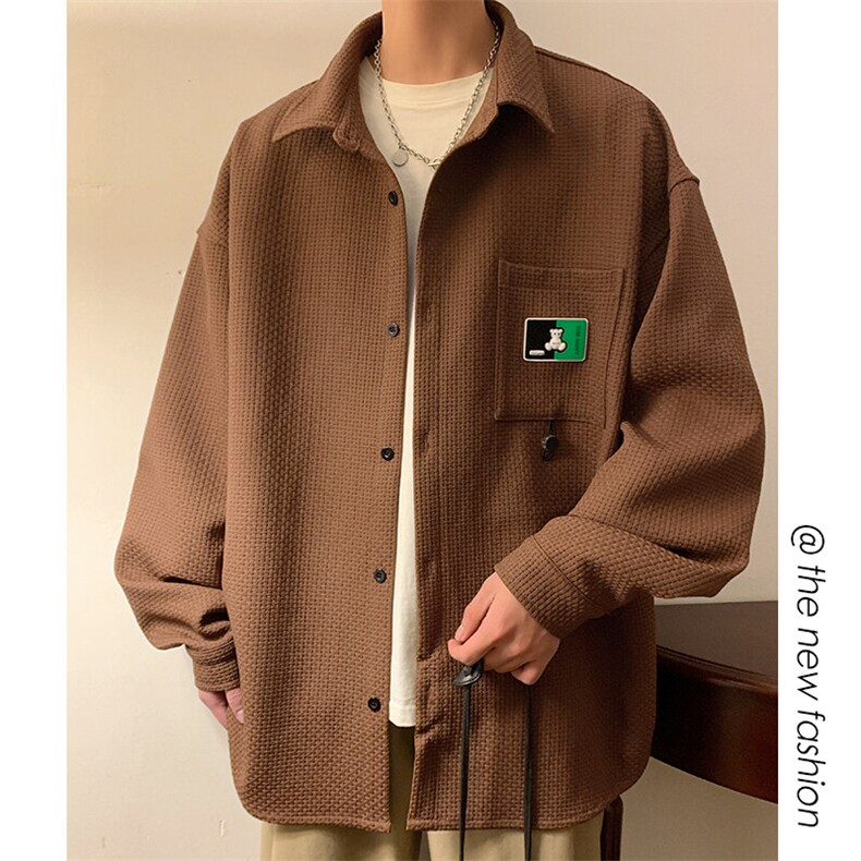 2023华夫格简约百搭春季长袖翻领衬衫潮牌男休闲衬衣外套C812-P45，男装衬衫，电商A001-1