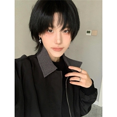 B1033-P63千鸟格拼接短款外套男秋季假两件翻领棒球服cleanfit，女装短外套，电商B323A