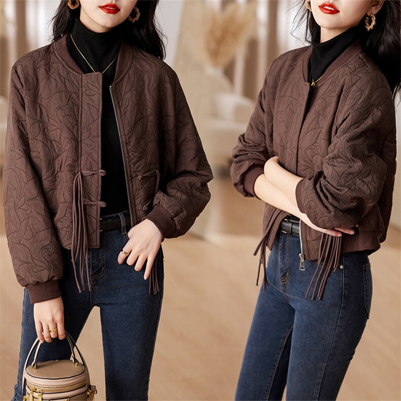 新中式流苏盘扣外套女2025春秋新款小个子宽松百搭休闲棒球服夹克，女装短外套，余墨