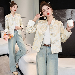 新中式外套女国风2025春秋新款小个子洋气刺绣复古盘扣唐装短上衣图片