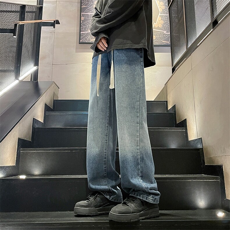 港风男生牛仔裤潮牌高街抽绳裤子K506P50,男装牛仔裤,电商D325