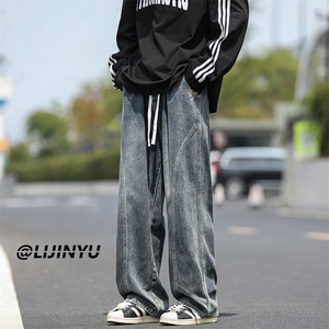 解构弯刀复古牛仔裤秋季美式休闲长裤宽松直筒阔腿裤K760-特批-40图片