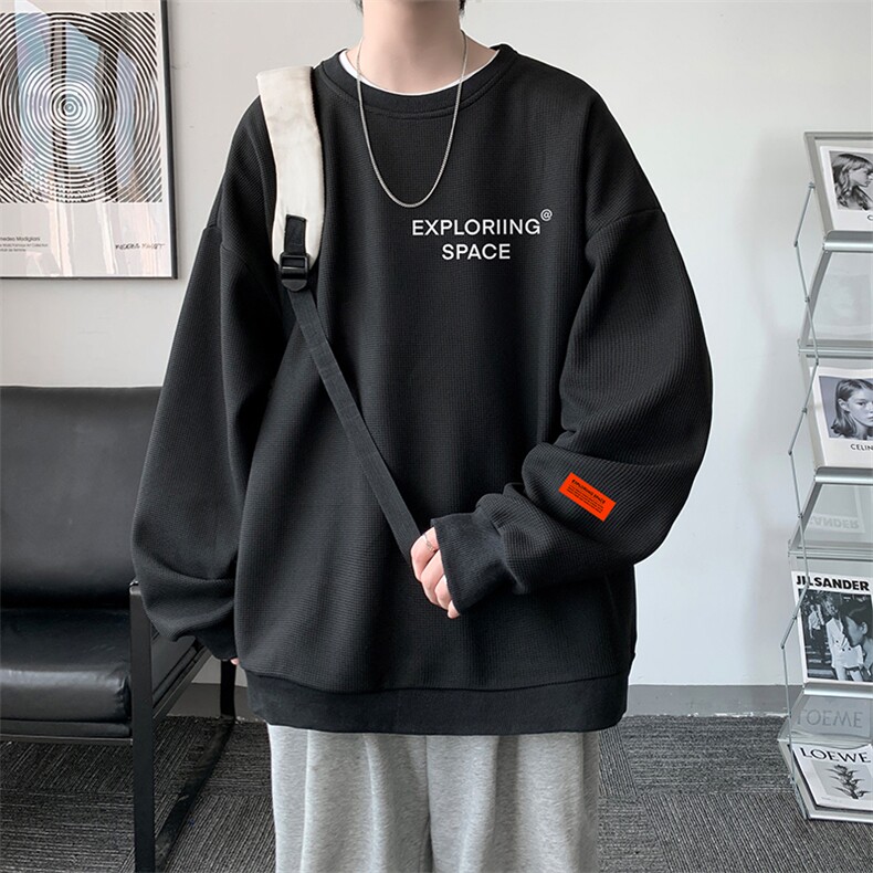 NASA华夫格卫衣圆领卫衣男长袖t恤男外套HW76244-P30加绒款-P40,男装卫衣,电商A040