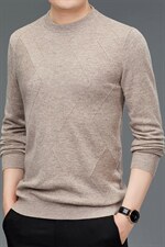 2023秋季新款男士圆领纯色毛衣中年商务休闲上衣纯羊毛男装针织衫，男装针织衫/毛衣，电商B212（原钱塘6029）