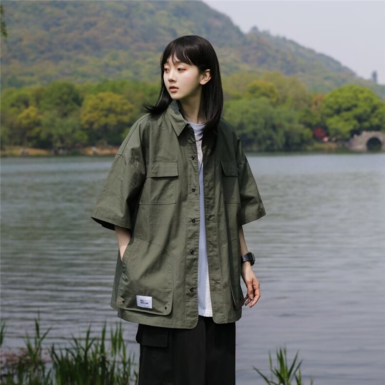 工装衬衫男短袖韩版潮流女个性文艺2024秋夏新款ins外套CY329-P39,男装T恤,星座412-2