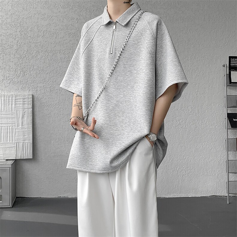 8XL-M半拉链t恤短袖POLO衫男款夏季美式翻领宽松大码半袖DT008P45,男装T恤,电商B312