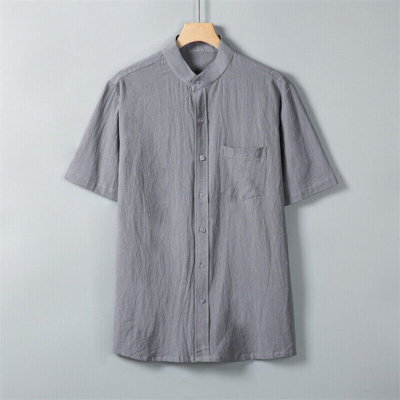 男士衬衫短袖衬衣半袖纯棉麻衬衫立领休闲 XZ1512-2412-P25图片