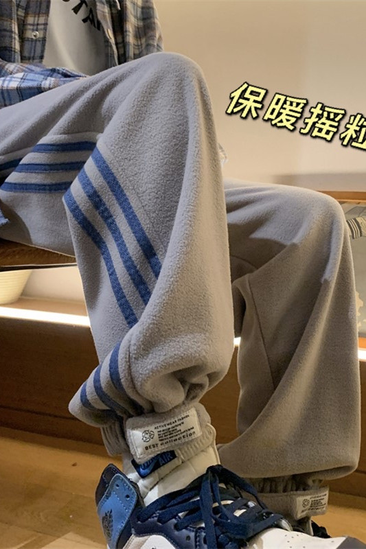 秋冬双面摇粒绒三道杠魔术贴束脚休闲裤M~5XLXZ604-KP48-P55控68,男装休闲裤,星座604