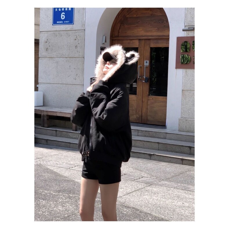 1506-1/MF0051/P89猫耳朵连帽棉服女加绒美式宽松设计感外套,男装棉衣,星座1506-1