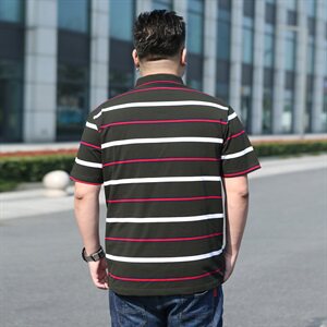 大码男士条纹短袖T恤翻领半袖体恤衫加肥加大号 5923款图片