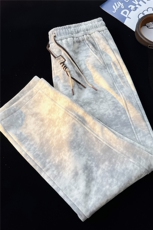 春季裤子男款潮牌休闲百搭直筒阔腿裤加长扎染弯刀卫裤KZ025P45，男装休闲裤，电商B312