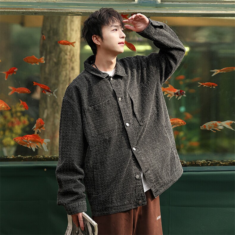 复古牛仔外套新款宽松休闲夹克上衣设计感小众C7063-TP65108，男装工装外套，电商A102