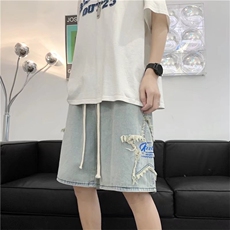 牛仔短裤男夏季设计感小众五角星五分裤潮牌ins大裤衩DK162-P40，男装牛仔裤，星座1008-1