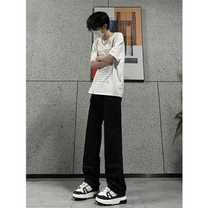 现货 夏季显瘦破洞设计感宽松直筒高街薄款休闲牛仔裤K5802-特P35图片