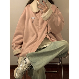 1翻领麂皮绒羊羔毛金属飞机扣大码M-5XL棉衣男YG77108P135控178图片