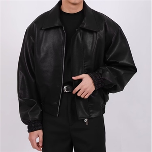 770-P64 韩系街头PU皮外套男秋季cityboy潮流痞帅机车服套装宽松图片