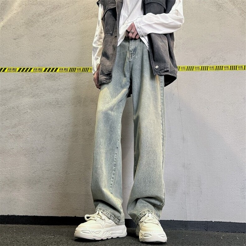 xz116-k1029-P40控68现货黄泥黑色浅蓝弯刀大码阔腿牛仔裤,男装牛仔裤,星座116