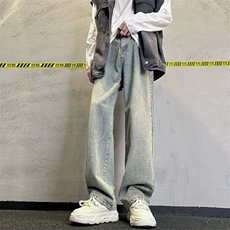 xz116-k1029-P40控68现货黄泥黑色浅蓝弯刀大码阔腿牛仔裤，男装牛仔裤，星座116