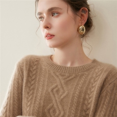 2025百搭时尚简约五针三股圆领重工绞花羊绒衫，女装羊绒衫，暖凌绒