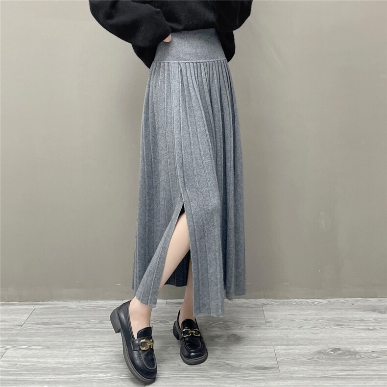 2025年秋季新款百搭高克重4平叉半身裙，女装半身裙，国旺羊绒