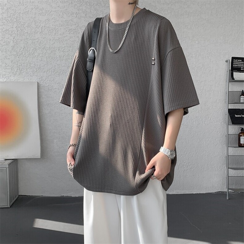 超大码金属标手工设计肌理感短袖T恤8XL-M垂感冰丝半袖DX1220/P38,男装T恤,电商B238