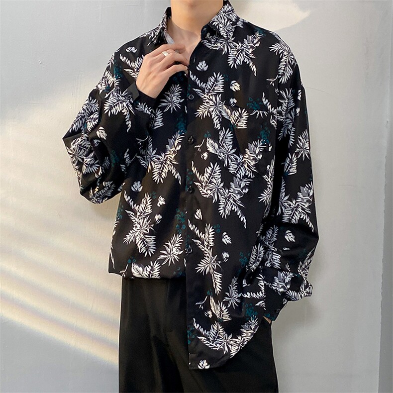 2025秋季新款男士衬衫青少年长袖免烫宽松尖领印花衬衫CS2251-P35,男装衬衫,电商A062