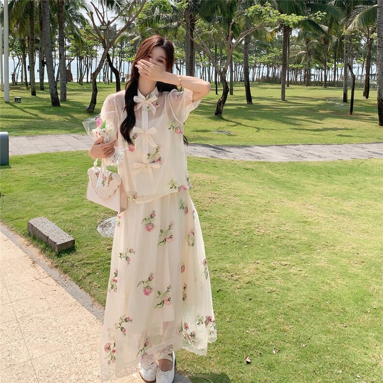新中式国风套装女夏法式别致碎花上衣半身裙两件套气质穿搭一整套图片