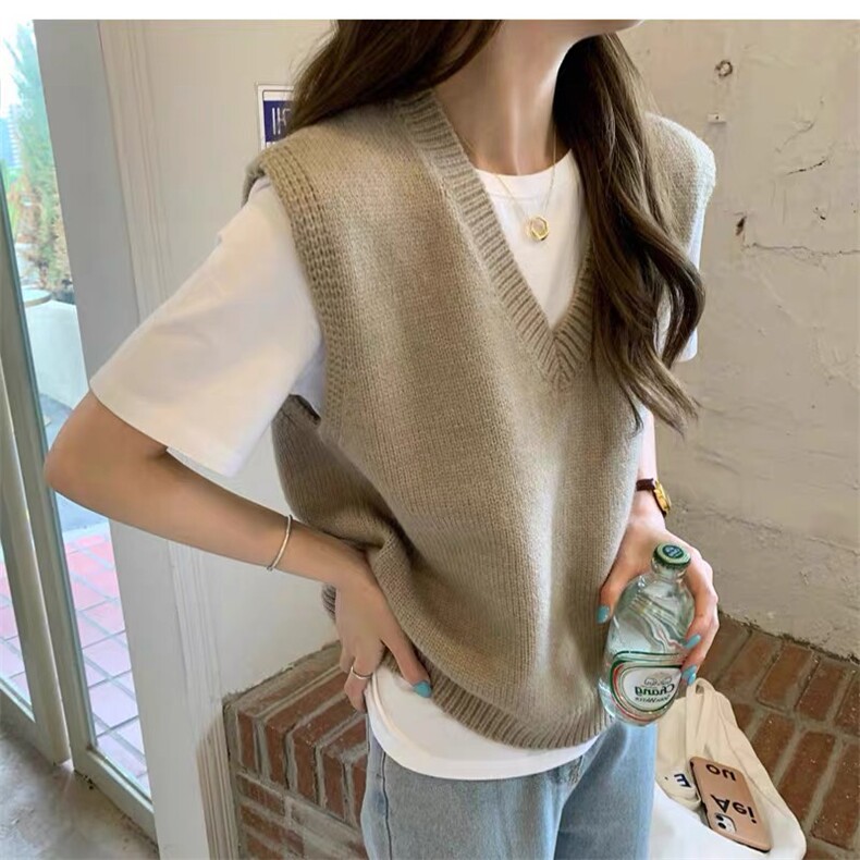 春秋新款无袖针织开衫女时尚V领显瘦背心外搭叠穿上衣，女装马甲，思途羊绒