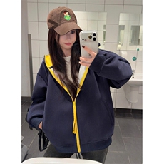 撞色拉链开衫连帽卫衣男款秋季宽松休闲情侣外套WJK510，女装短外套，星座1116A（原606A-3）