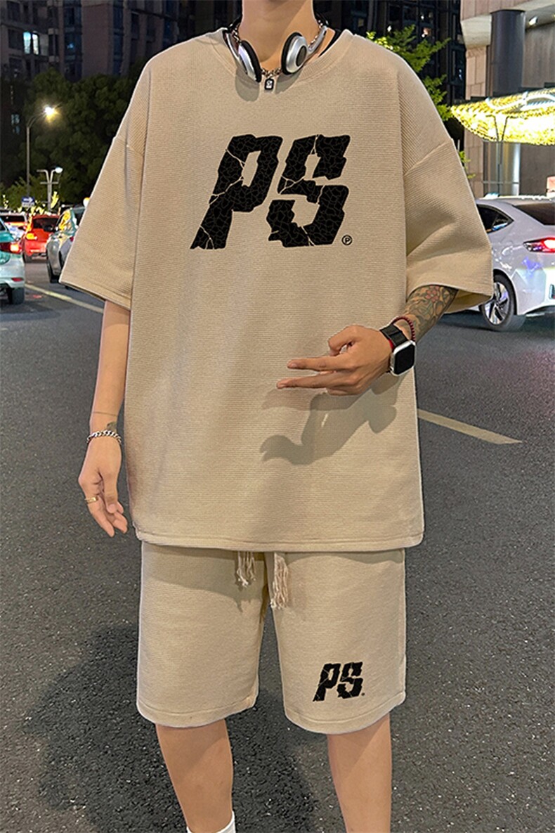 套装！华夫格套装短袖T恤短裤男TZ214-特P38,男装牛仔裤,电商B367