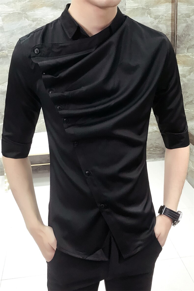 2021春夏男韩版修身衬衫发型师七分袖个性褶皱中袖工作服D24-P50,男装衬衫,星座419（原A233）