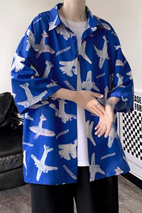 夏季潮流小飞机满印ins衬衫新款冰丝情侣装 A125-C35-P38图片