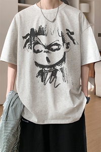 夏季新款潮哪吒闹海印花短袖T恤男潮宽松百搭半袖体恤D095/P25图片