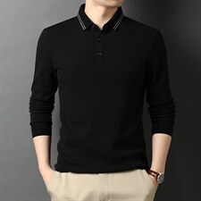 秋季薄款男士T恤商务休闲翻领长袖上衣2023新款中年纯色免烫男装，男装T恤，电商B212（原钱塘6029）
