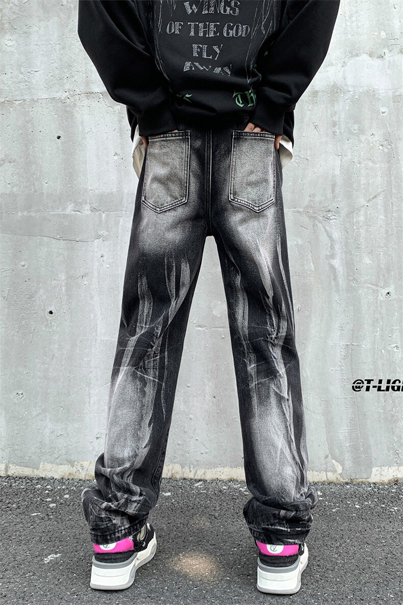 美式ins高街扎染hiphop直筒宽松牛仔裤货号K2321P60,男装牛仔裤,电商A063