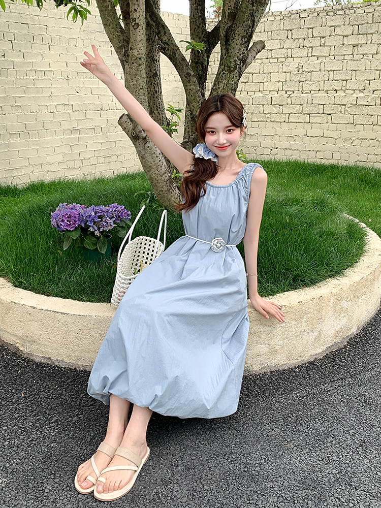 时尚元气时髦褶皱设计背心裙女夏季2025气质温婉风减龄宽松长裙潮,女装连衣裙,浙宝276（原081）