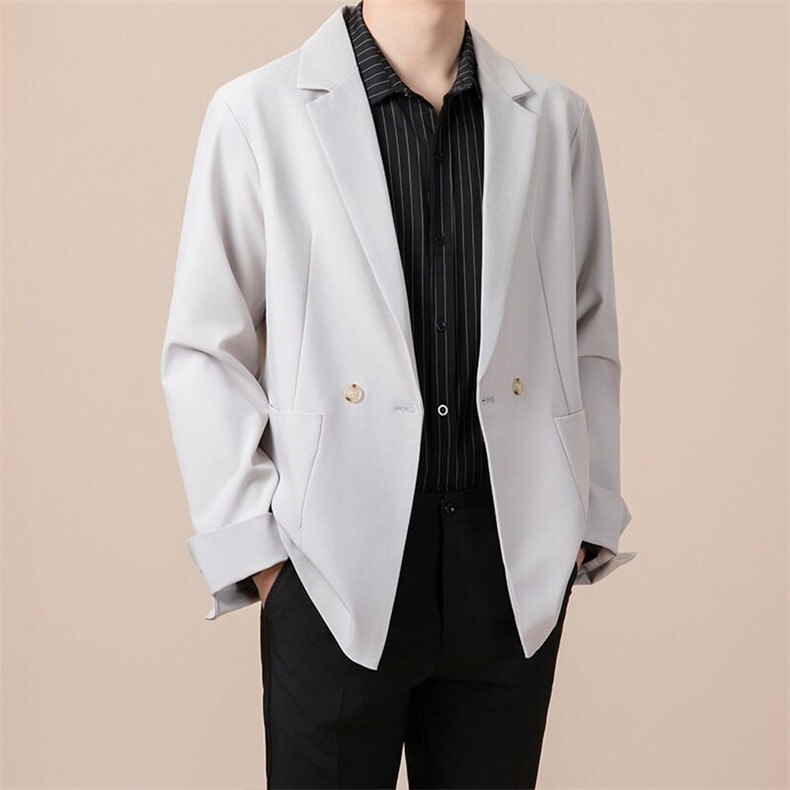 戗驳领双排扣西装男修身帅气纯色西服男士单西休闲外套W88，男装西服，星座1116A-2（原606A-1）