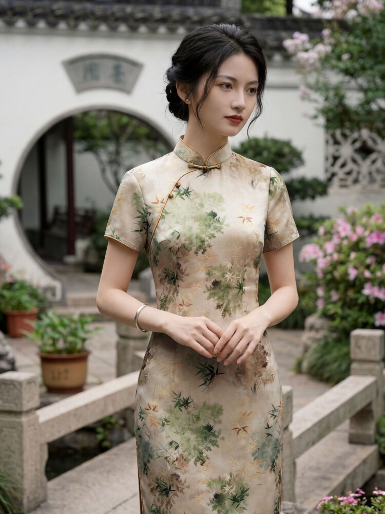 2026年夏季新品时尚气质金丝提花香云纱品质真丝喜庆中长款旗袍裙,女装汉服/婚纱/旗袍/礼服,媚琳依坊