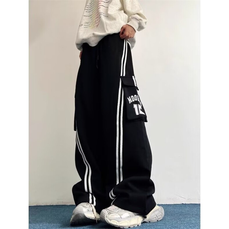美式条纹工装裤休闲裤春秋季男女宽松高街潮街舞阔腿弯刀裤子网图，男装工装外套，星座302B-2