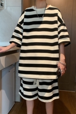 夏季新款青少年时尚短袖短裤套装潮流创意格子T恤男装TZ5909P55，男装休闲套装，电商A086