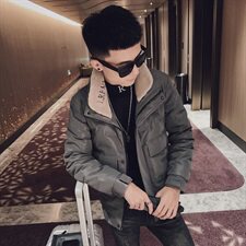 pu皮羽绒服社会小伙ins刺绣毛领立领冬季潮男外套C301B-YR01，男装羽绒服，电商C301B