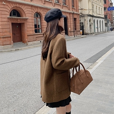 时尚百搭秋冬新款毛呢外套女显瘦气质短款大衣优雅复古风，女装短外套，秋水欣儿