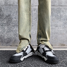 现货秋冬高街vibe修身长裤黄泥染拉链牛仔裤男K823-P55，男装牛仔裤，星座205